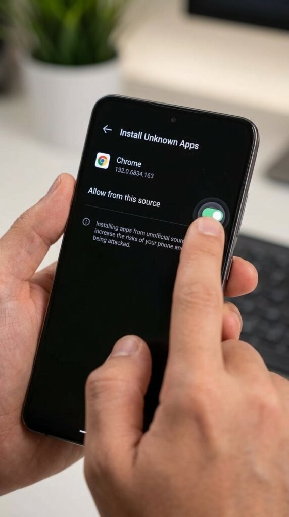 Step 3 showing how to enable Install Unknown Apps in Android settings for APK installation