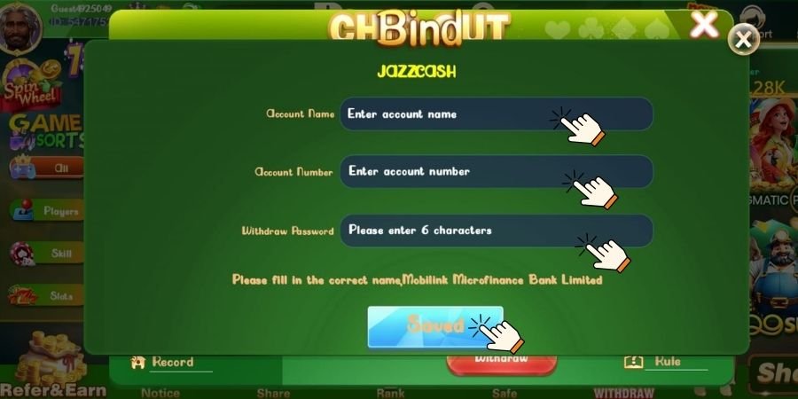Enter JazzCash or EasyPaisa account number and registered account name