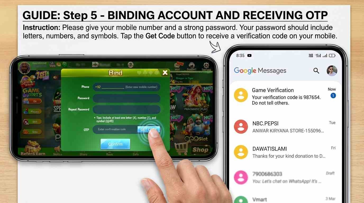 Showing how to enter the verification code and confirm account registration
