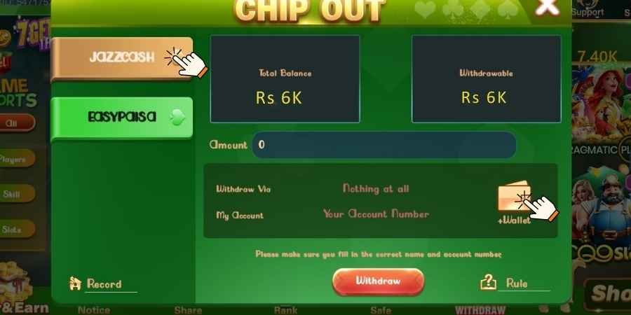Showing how to choose JazzCash or EasyPaisa for withdrawal